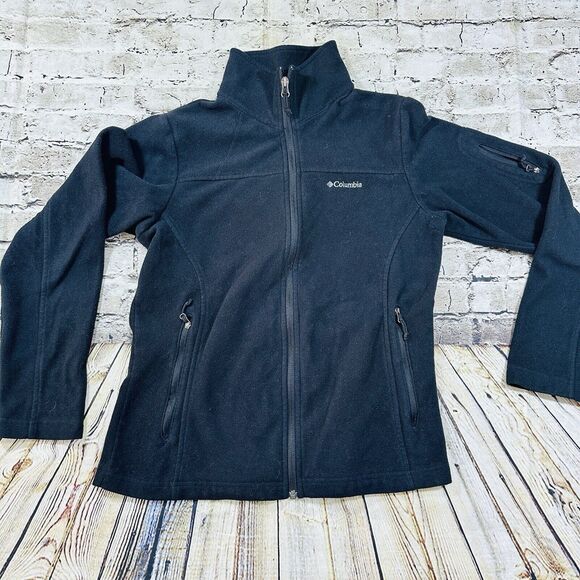 Columbia Fleece Womens Medium Black Full Zip Mock Neck Sweatshirt Outdoor - Picture 1 of 11